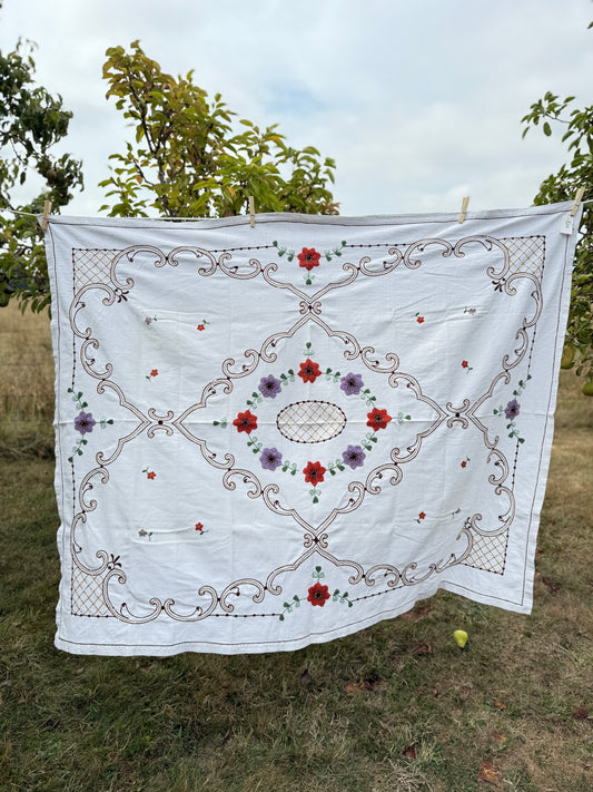 AA.purple and red floral heavy embroidered 44" x 55"