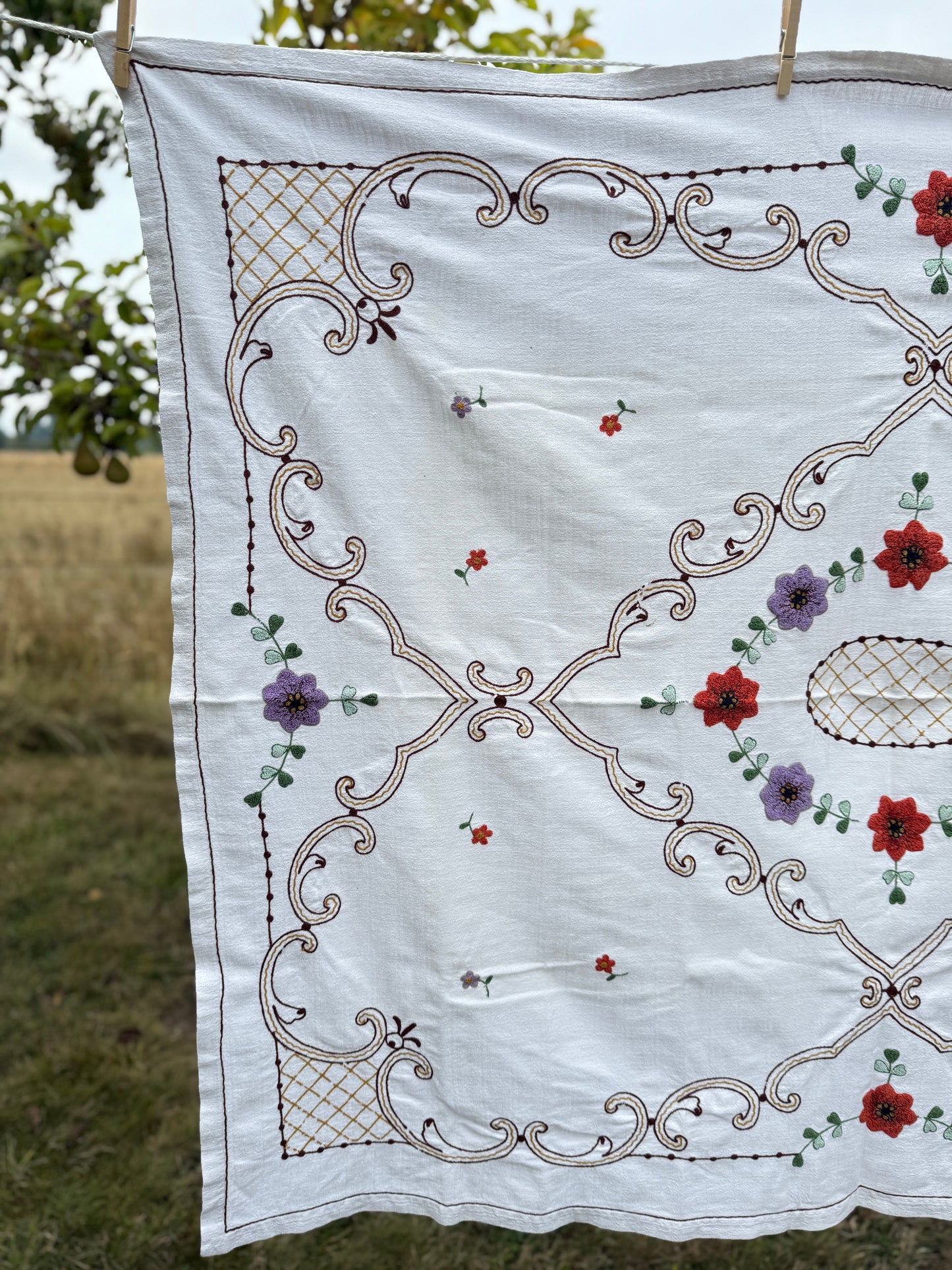 AA.purple and red floral heavy embroidered 44" x 55"