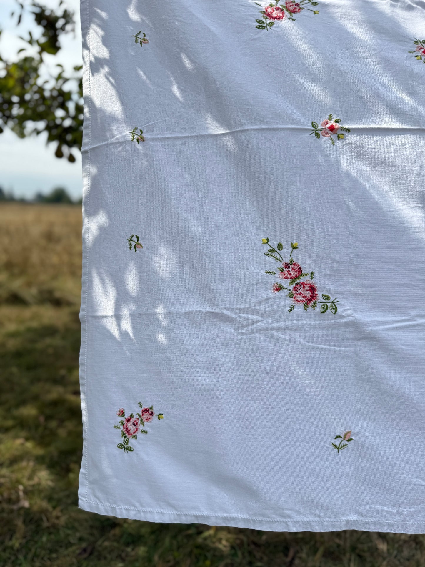 AA.pink cross stitch roses and rose buds 46" x 66"