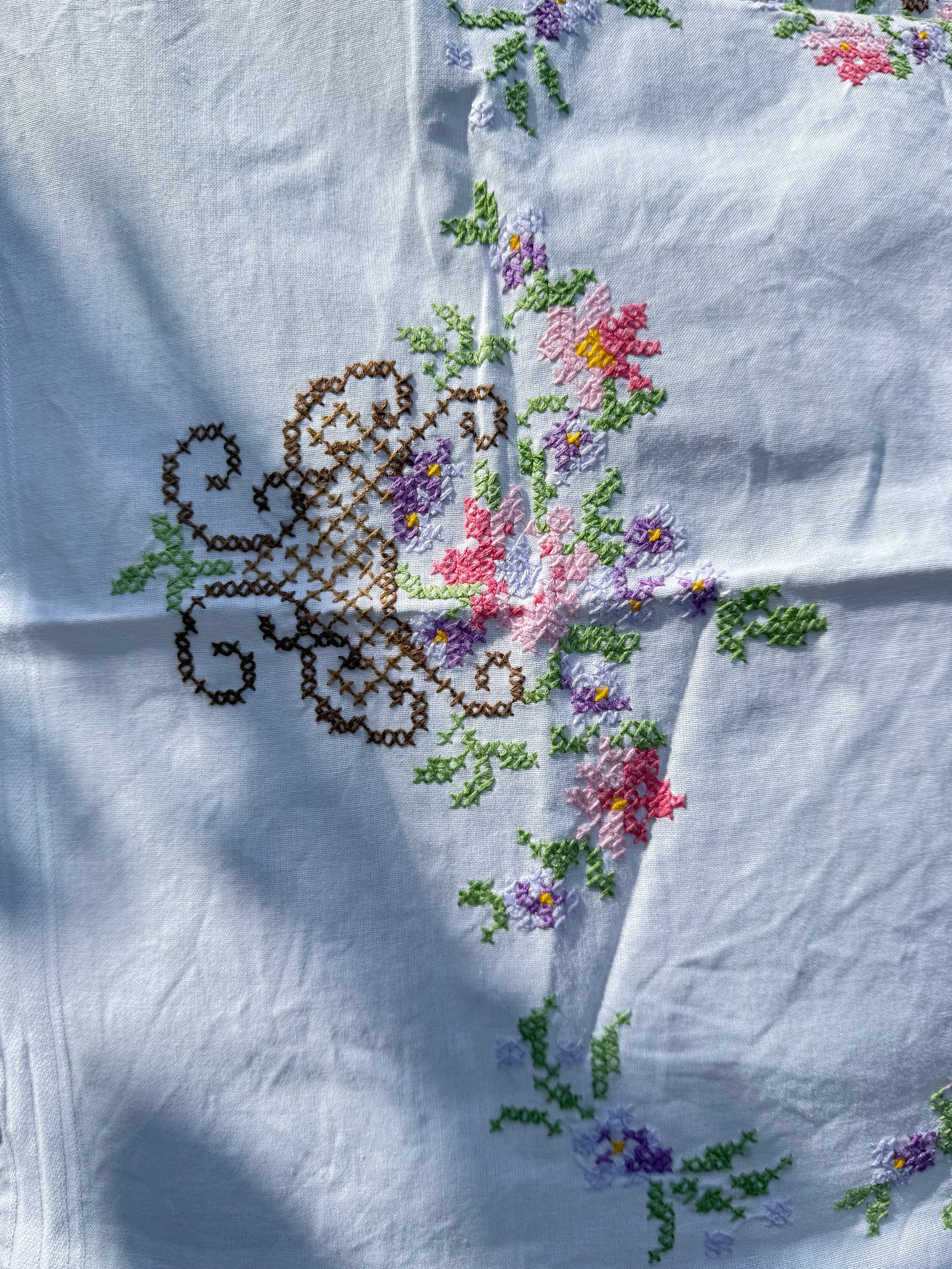 AA.colorful flower basket with crochet trim 30" x 31"