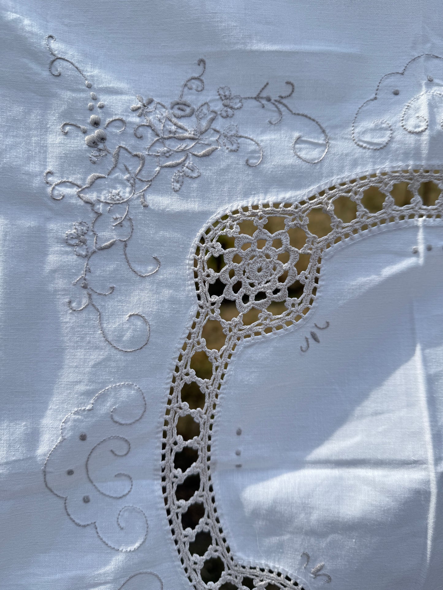 AA.off white with tan crochet inserts and trim 31" x 32"