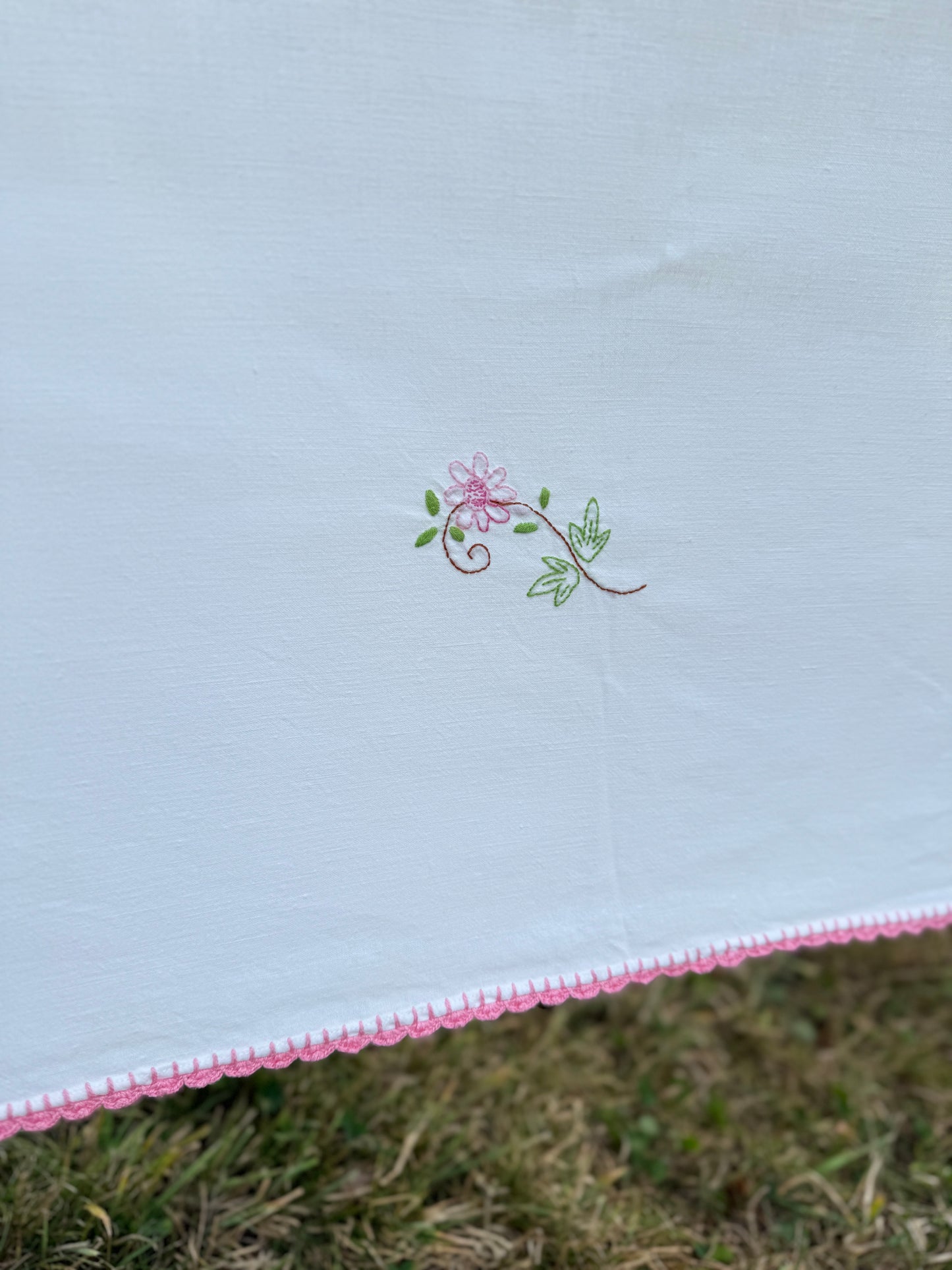 AA.colorful daisy with pink crochet edging 60" x 90"