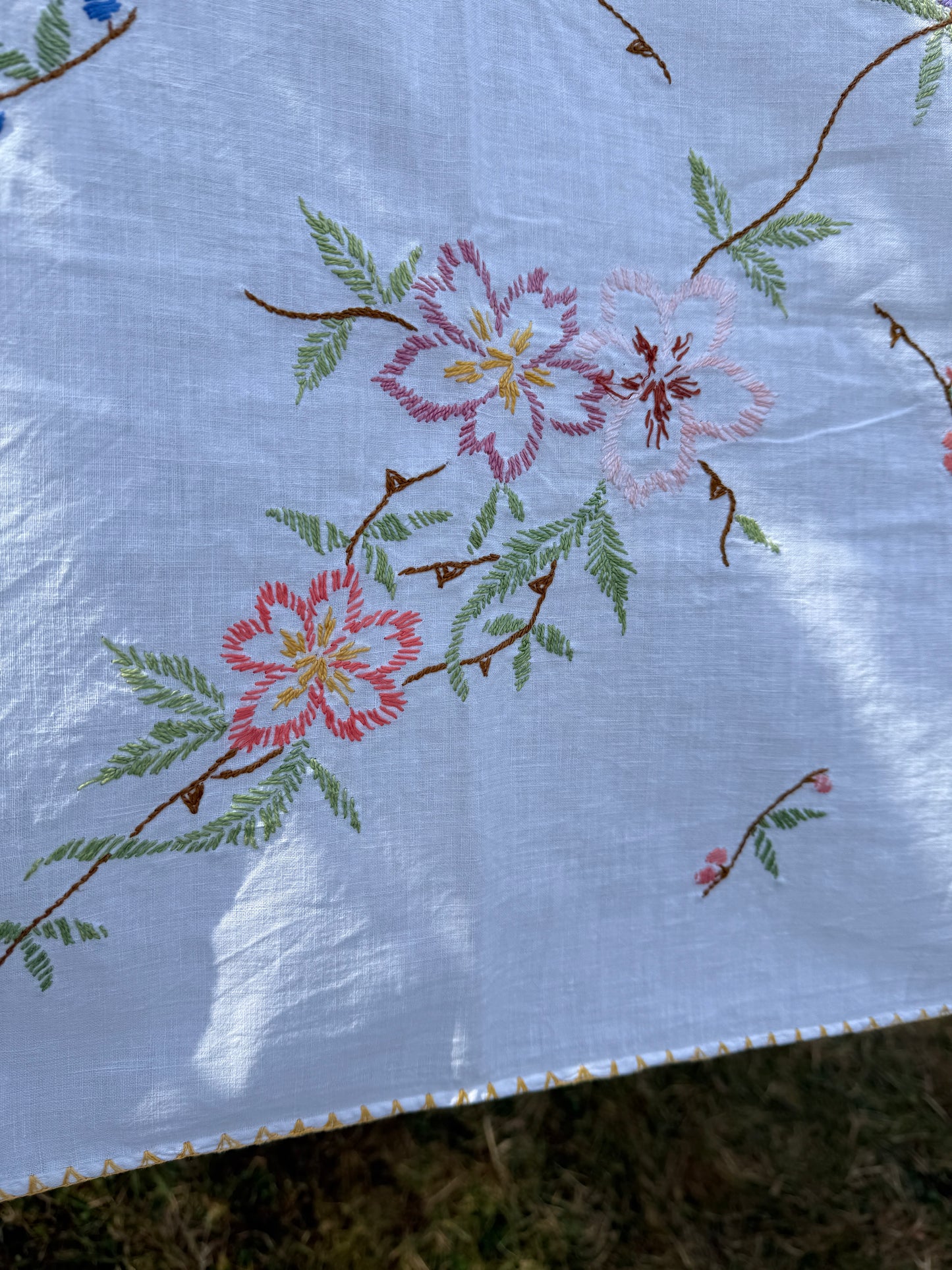 AA. multi colored flowers with yellow blanket stitch 58" x 44"