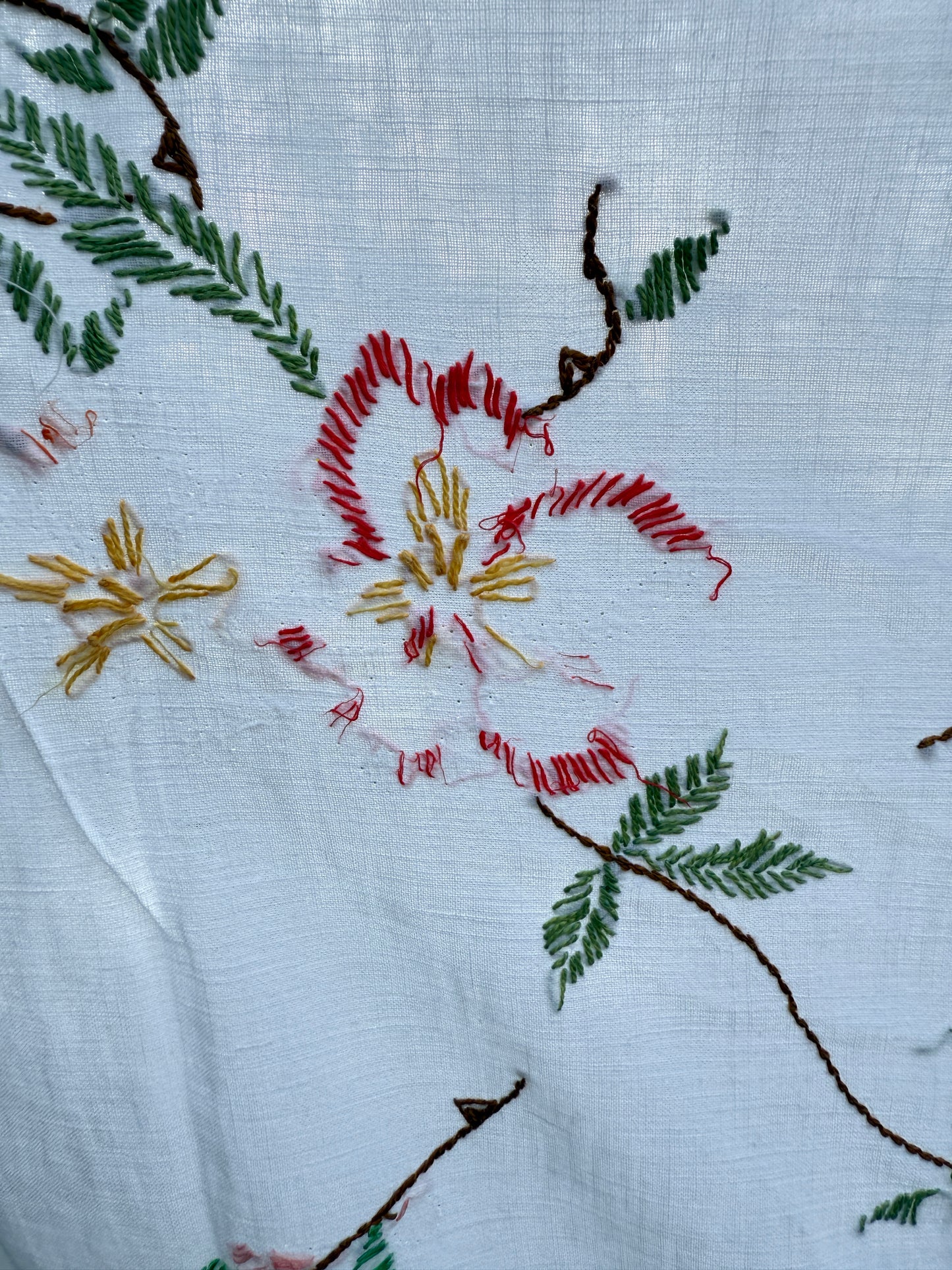 AA. multi colored flowers with yellow blanket stitch 58" x 44"