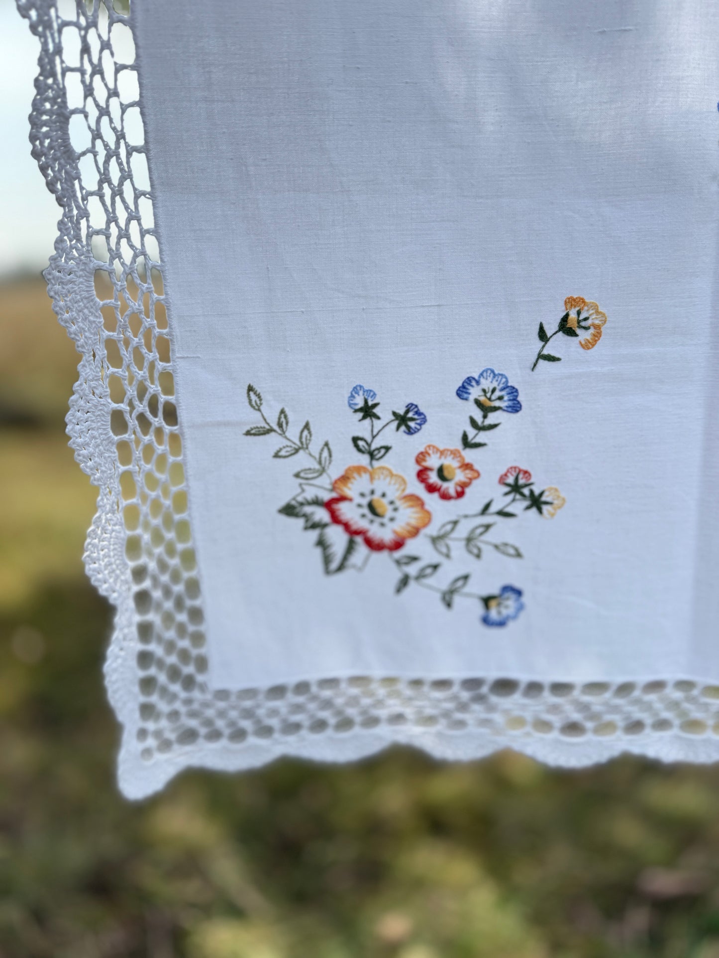 AA. flower bouquets with crochet trim 60" x 46"