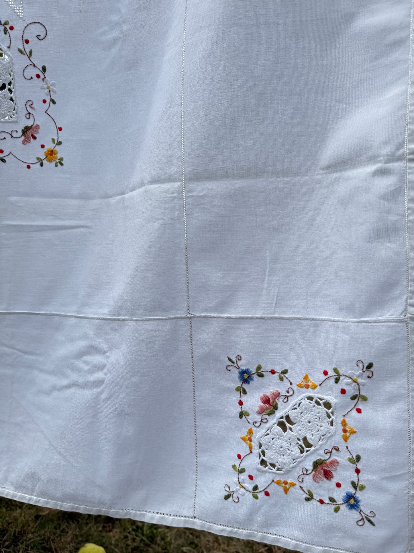 AA. colorful flowers with crochet insets 50" x 66"