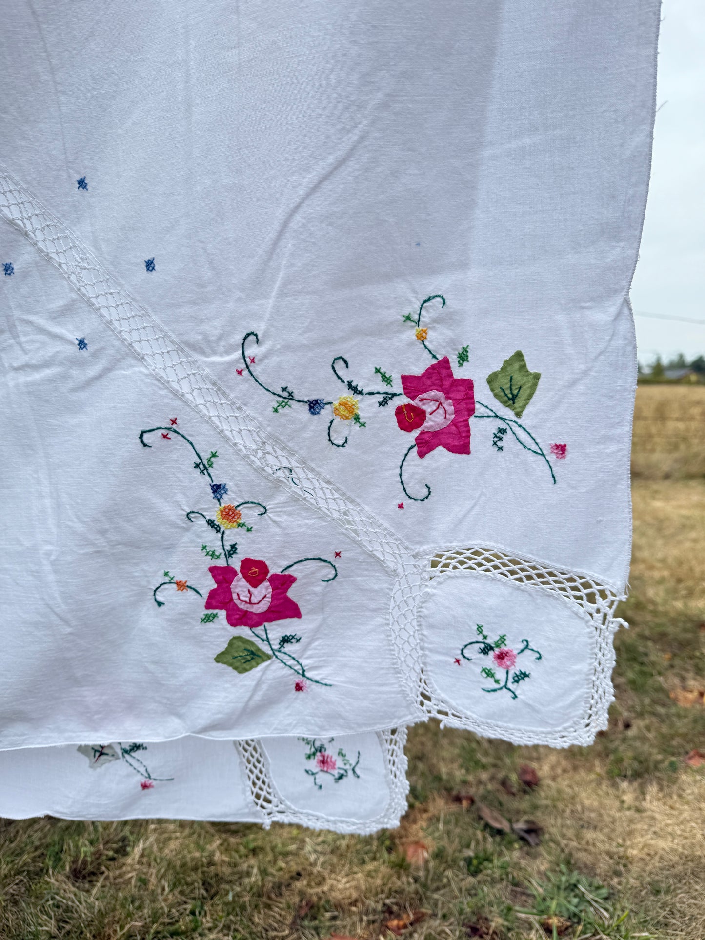 AA. colorful flowers with crochet insets 62" x 93"