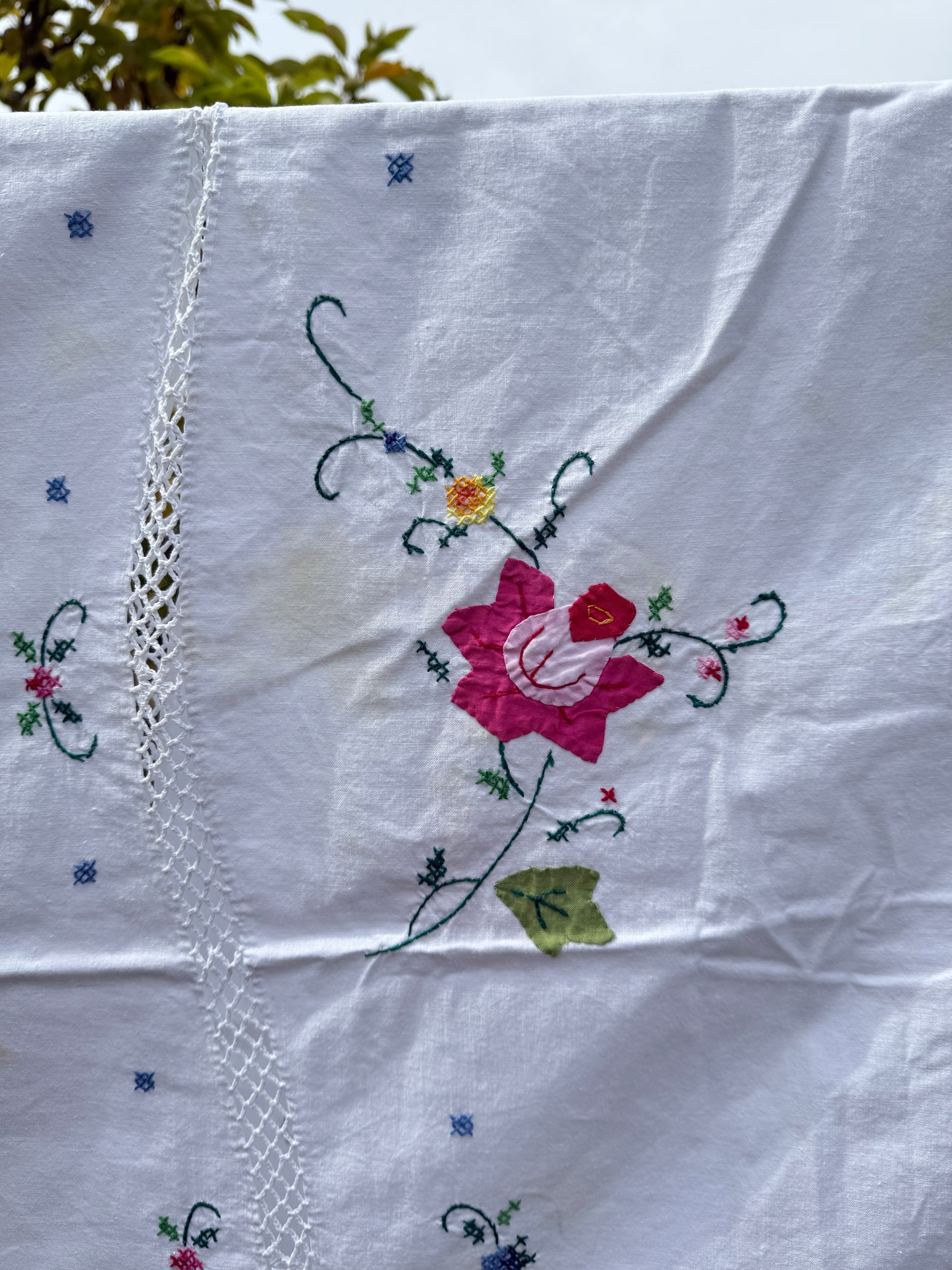 AA. colorful flowers with crochet insets 62" x 93"