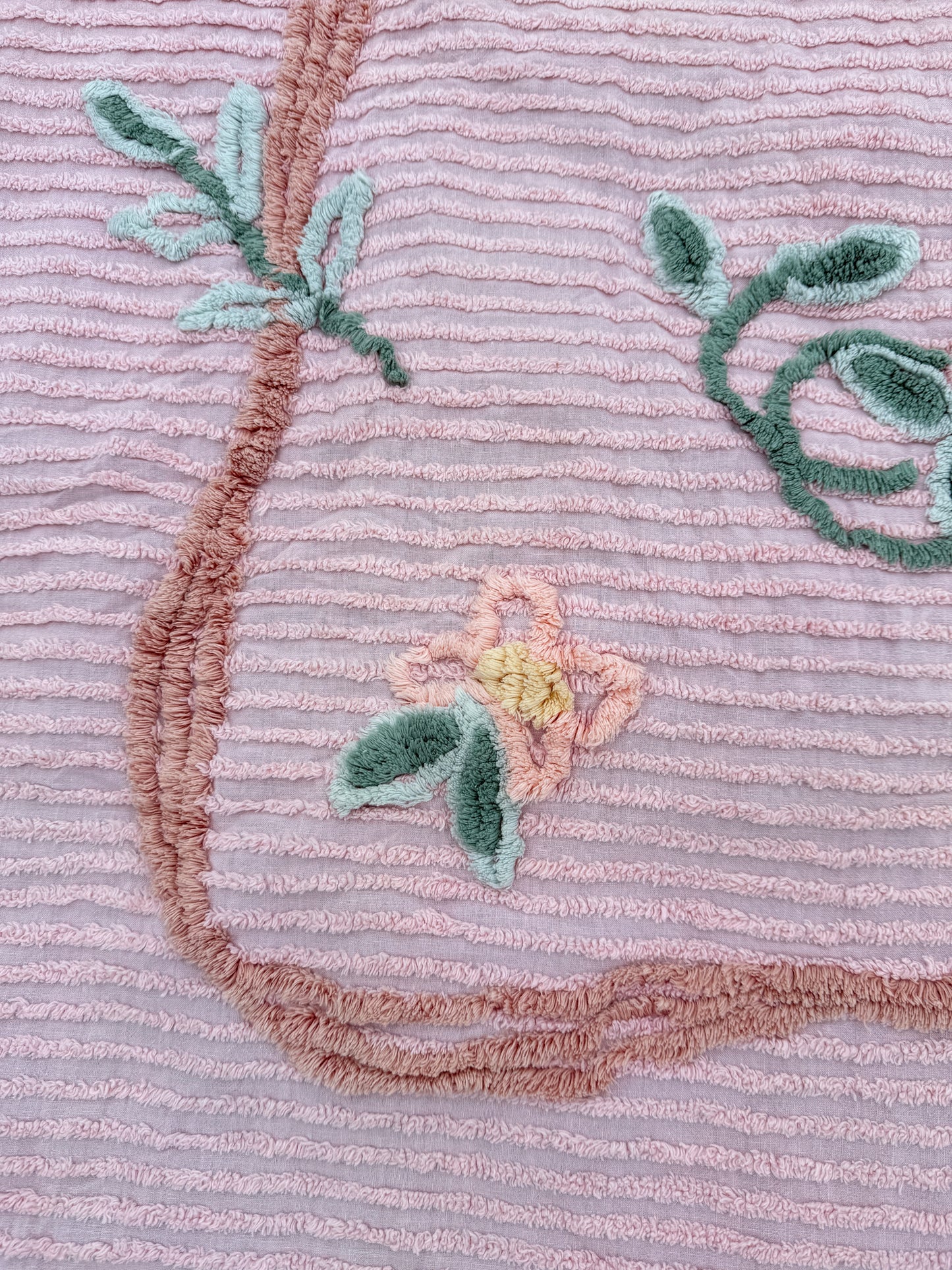 AA. Pink chenille bedspread coverlette 92" x 102"