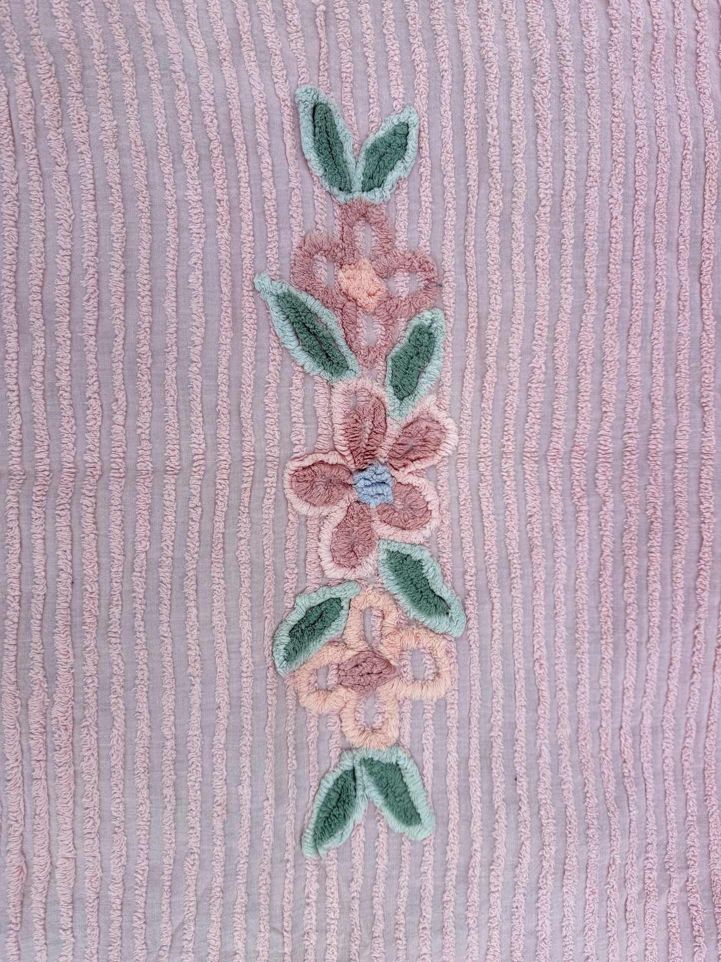 AA. Pink chenille bedspread coverlette 92" x 102"