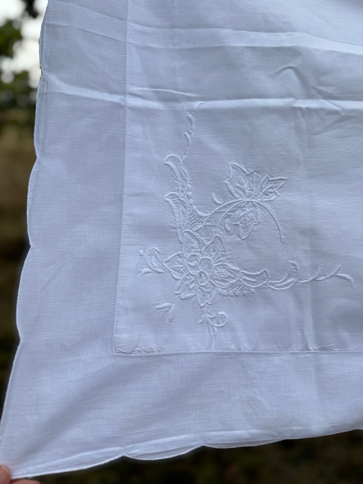 AA. Pair of pillow shams with white embroidery