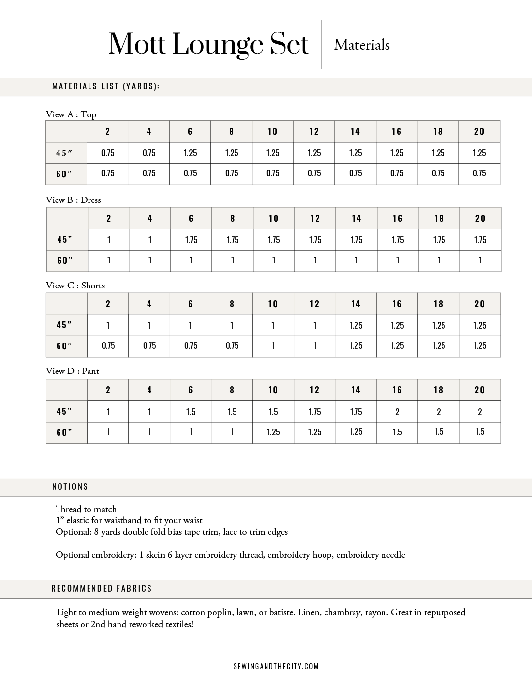 The Mott Lounge Set PDF Pattern