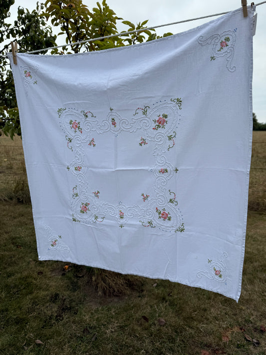 AA.White with pink roses 33" x 32"