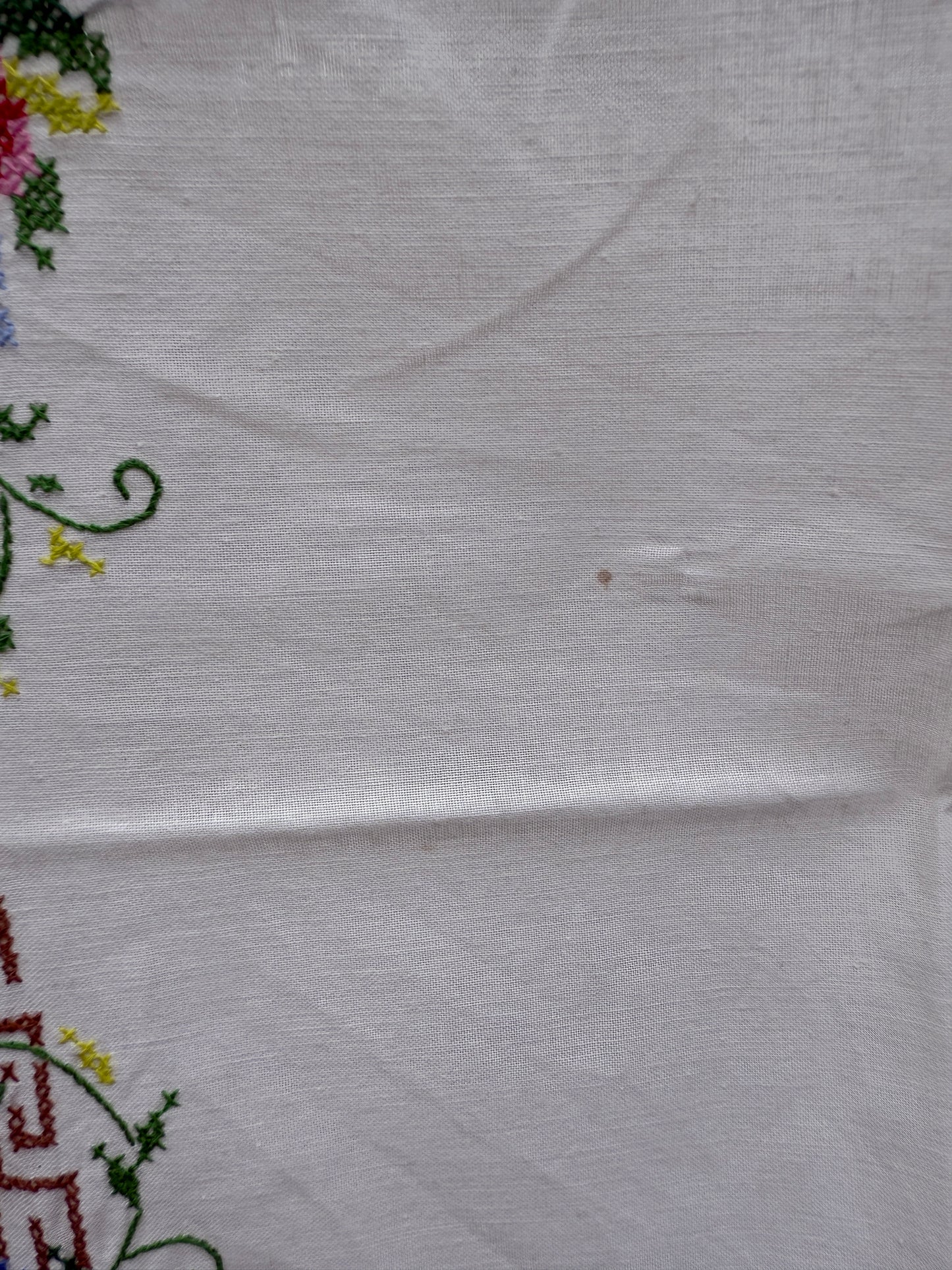 AA.Multi color cross stitch with pink edging 32" x 32"