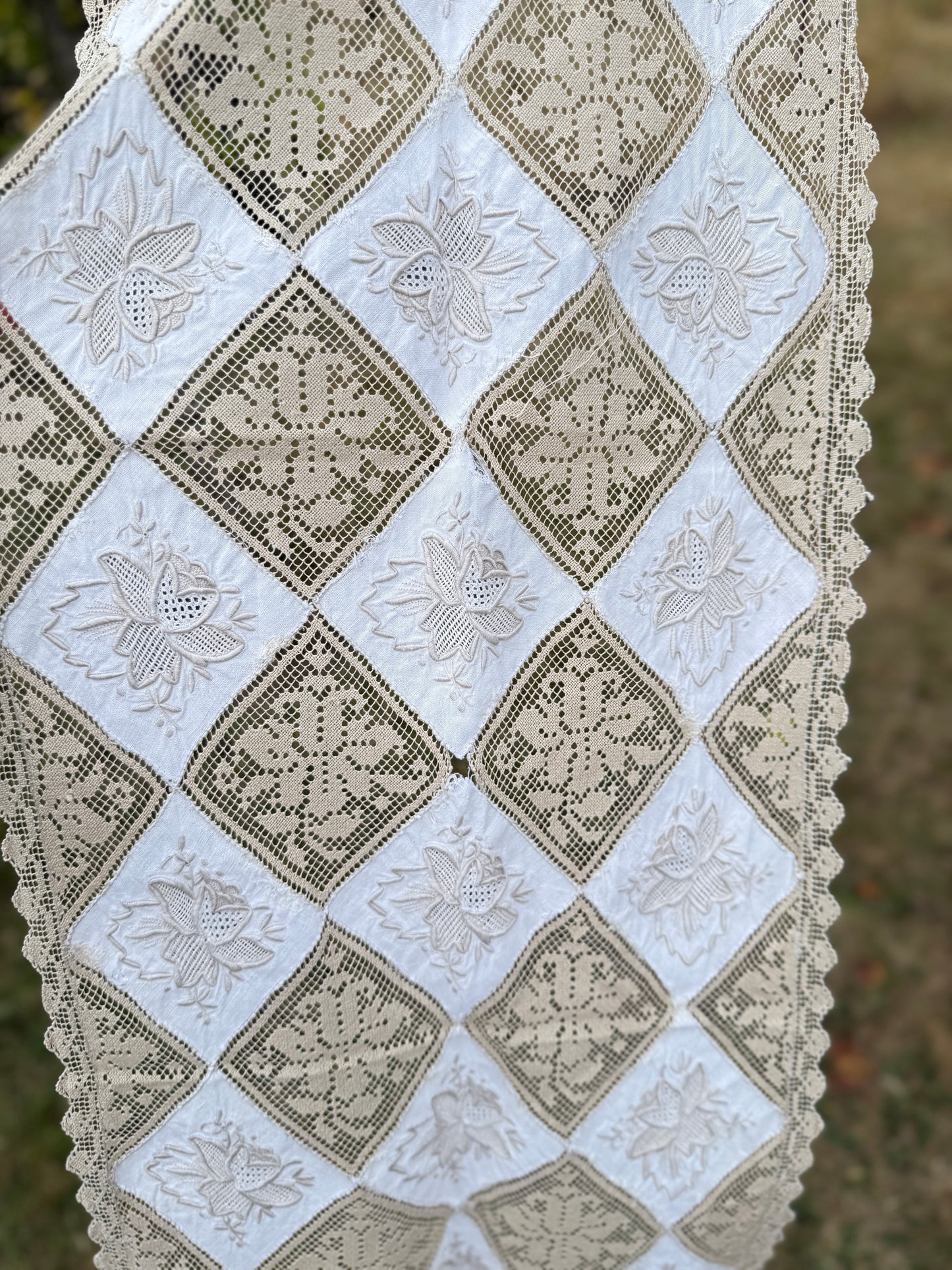 AA.white and tan lace 16" x 45"