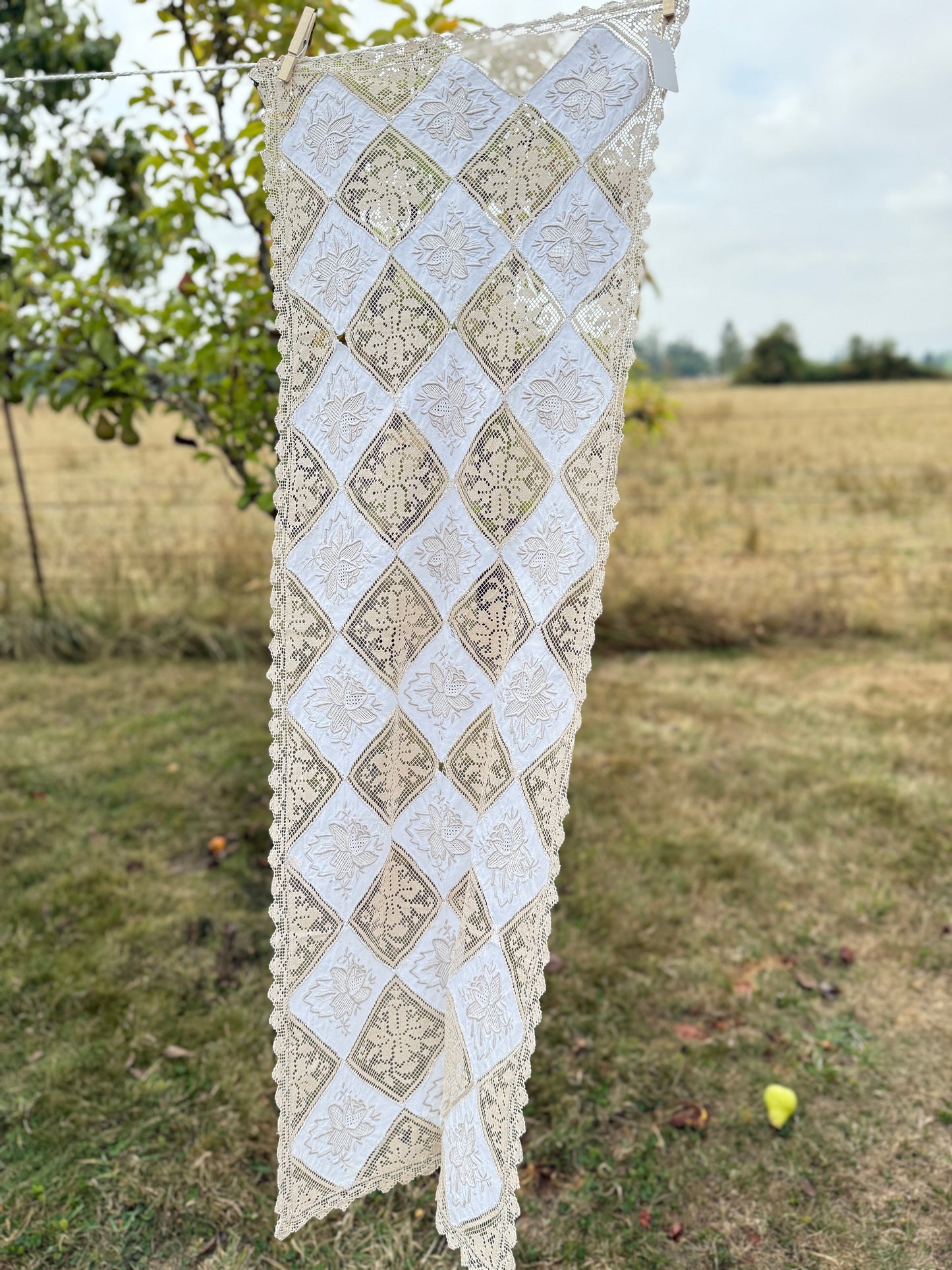 AA.white and tan lace 16" x 45"