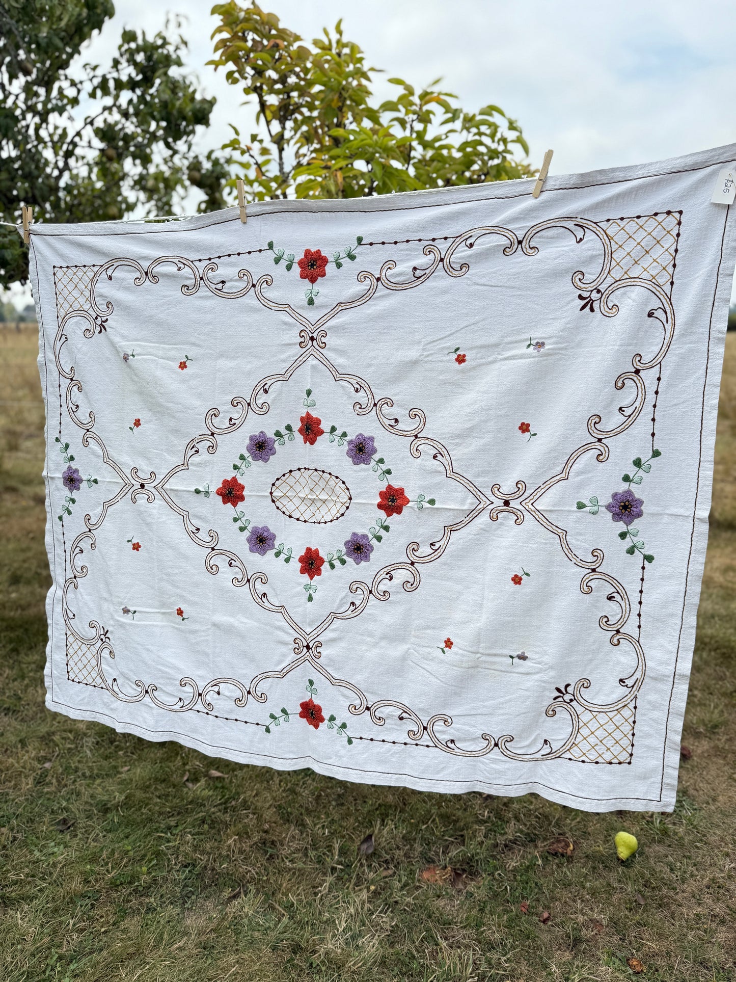 AA.purple and red floral heavy embroidered 44" x 55"