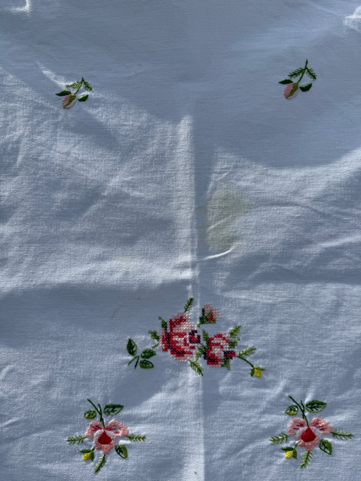 AA.pink cross stitch roses and rose buds 46" x 66"