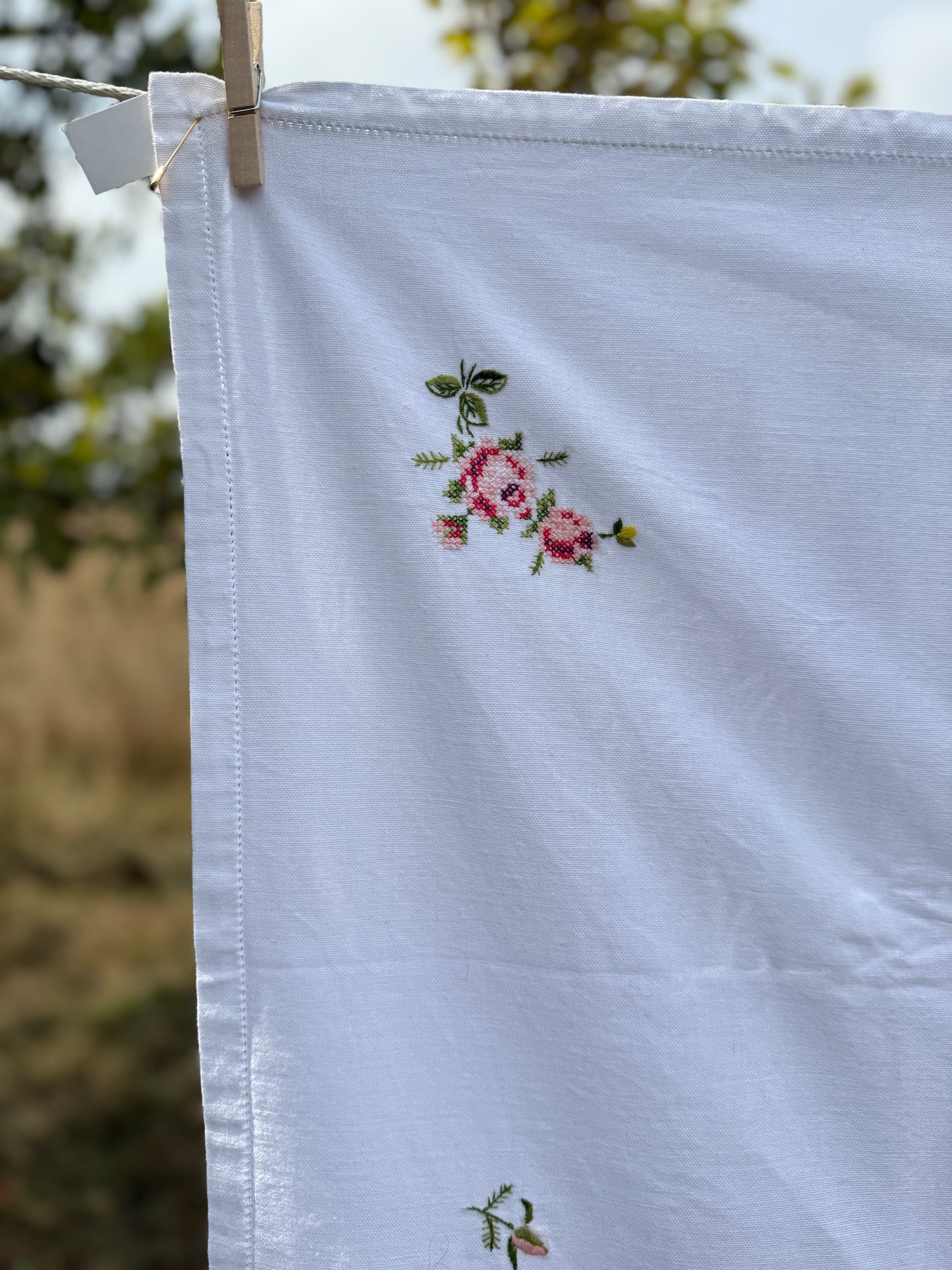 AA.pink cross stitch roses and rose buds 46" x 66"