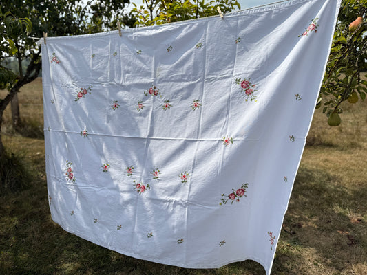 AA.pink cross stitch roses and rose buds 46" x 66"