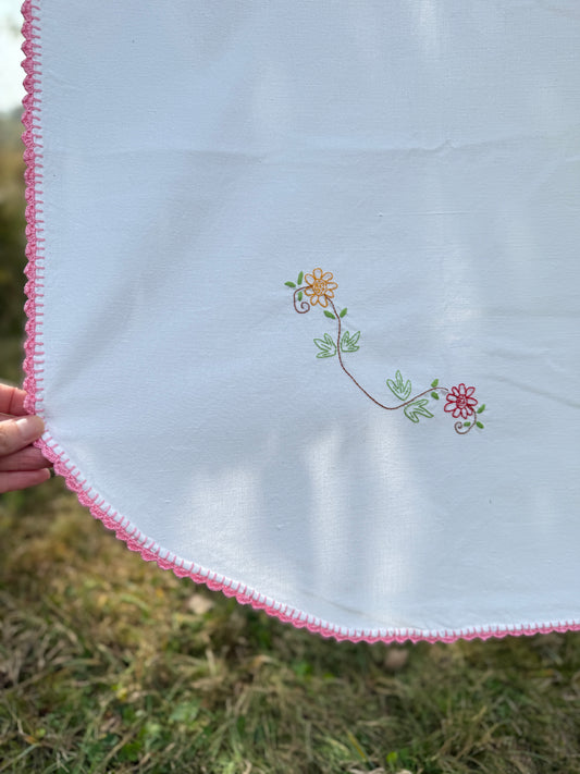 AA.colorful daisy with pink crochet edging 60" x 90"