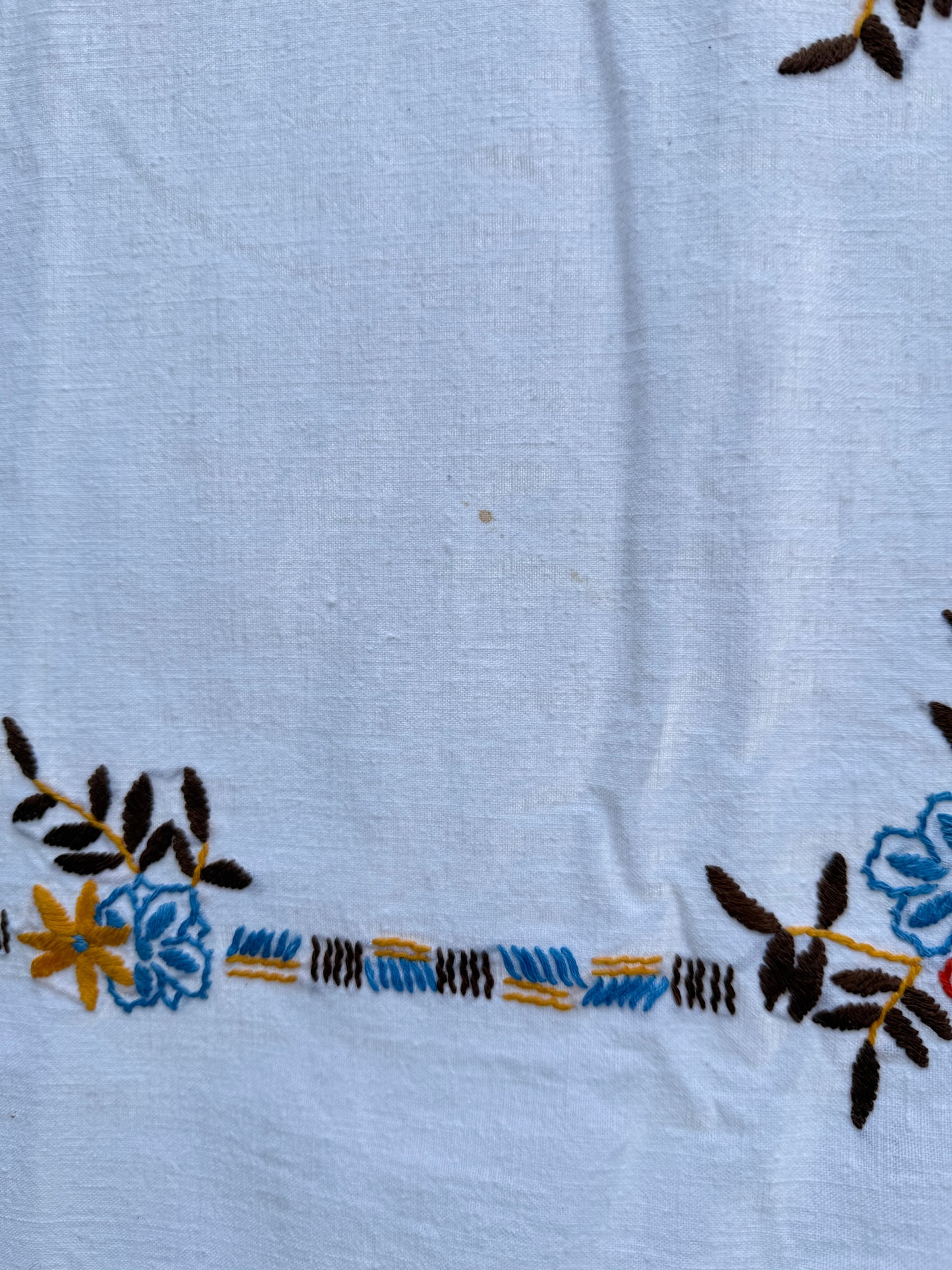 AA. red, blue, orange borders with crochet edging 60" x 51"