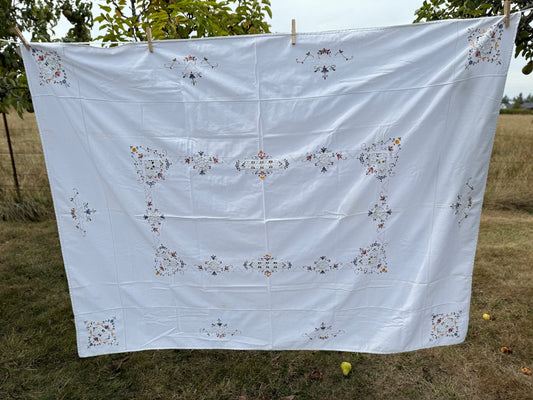 AA. colorful flowers with crochet insets 50" x 66"