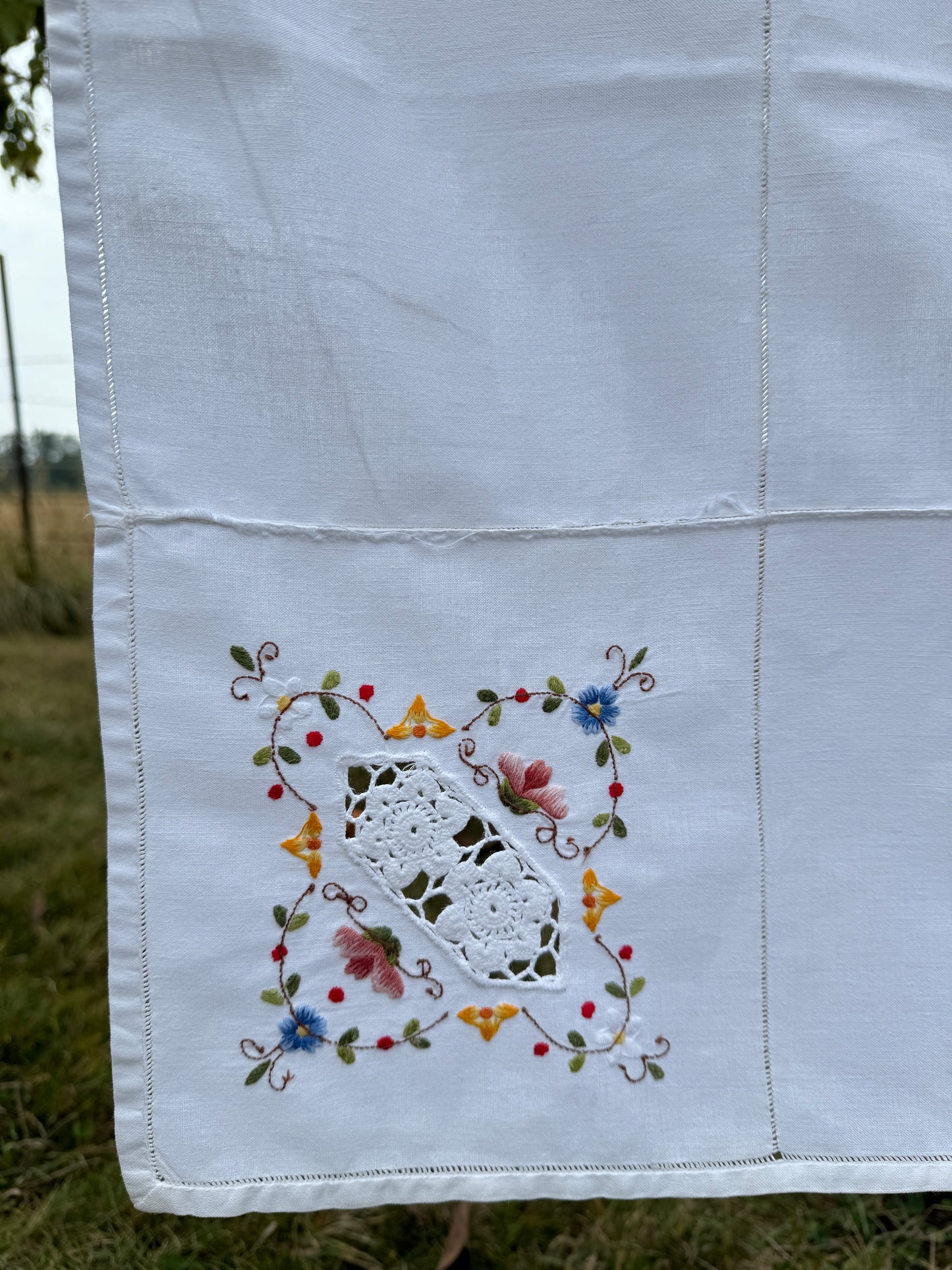 AA. colorful flowers with crochet insets 50" x 66"