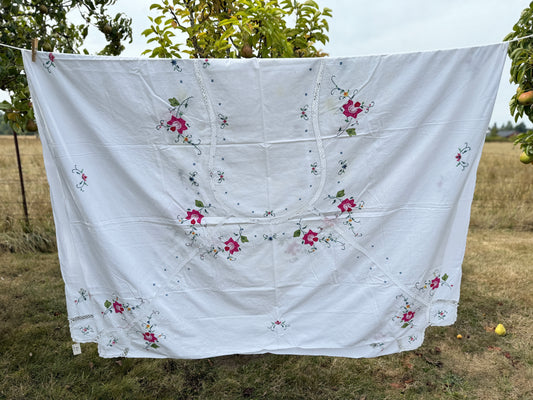 AA. colorful flowers with crochet insets 62" x 93"