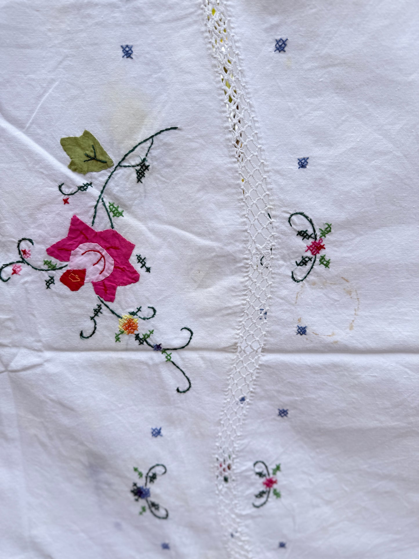 AA. colorful flowers with crochet insets 62" x 93"