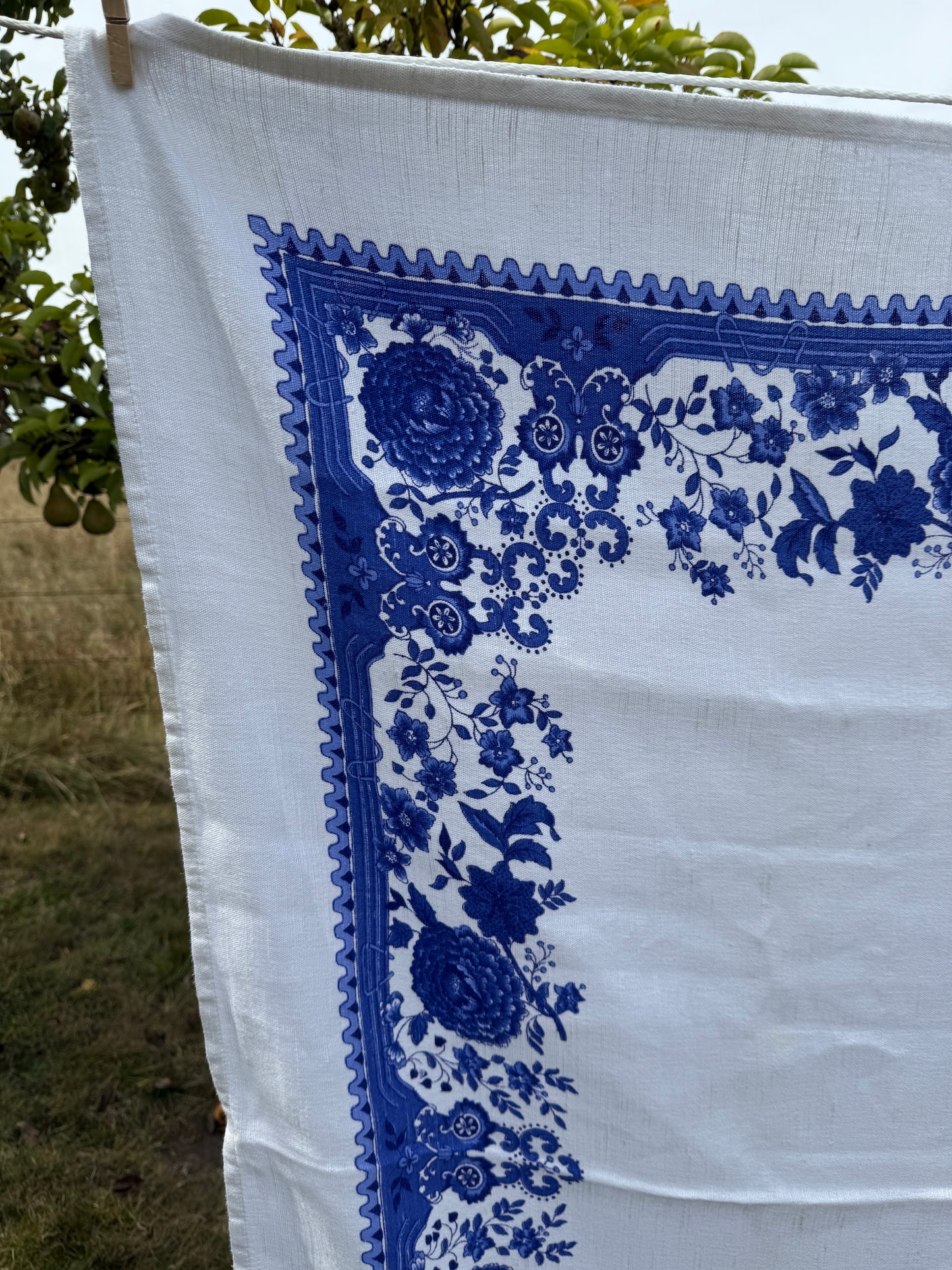 AA. Blue and white printed 51" x 62"