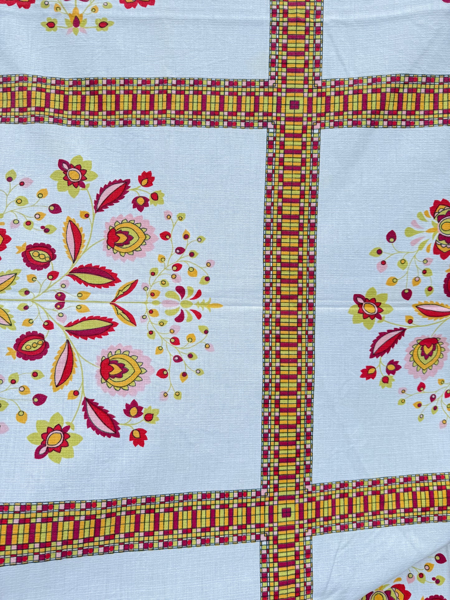 AA. Hot pinks and orange printed 53" x 59"