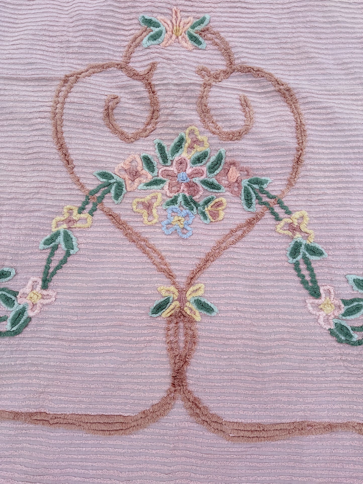 AA. Pink chenille bedspread coverlette 92" x 102"
