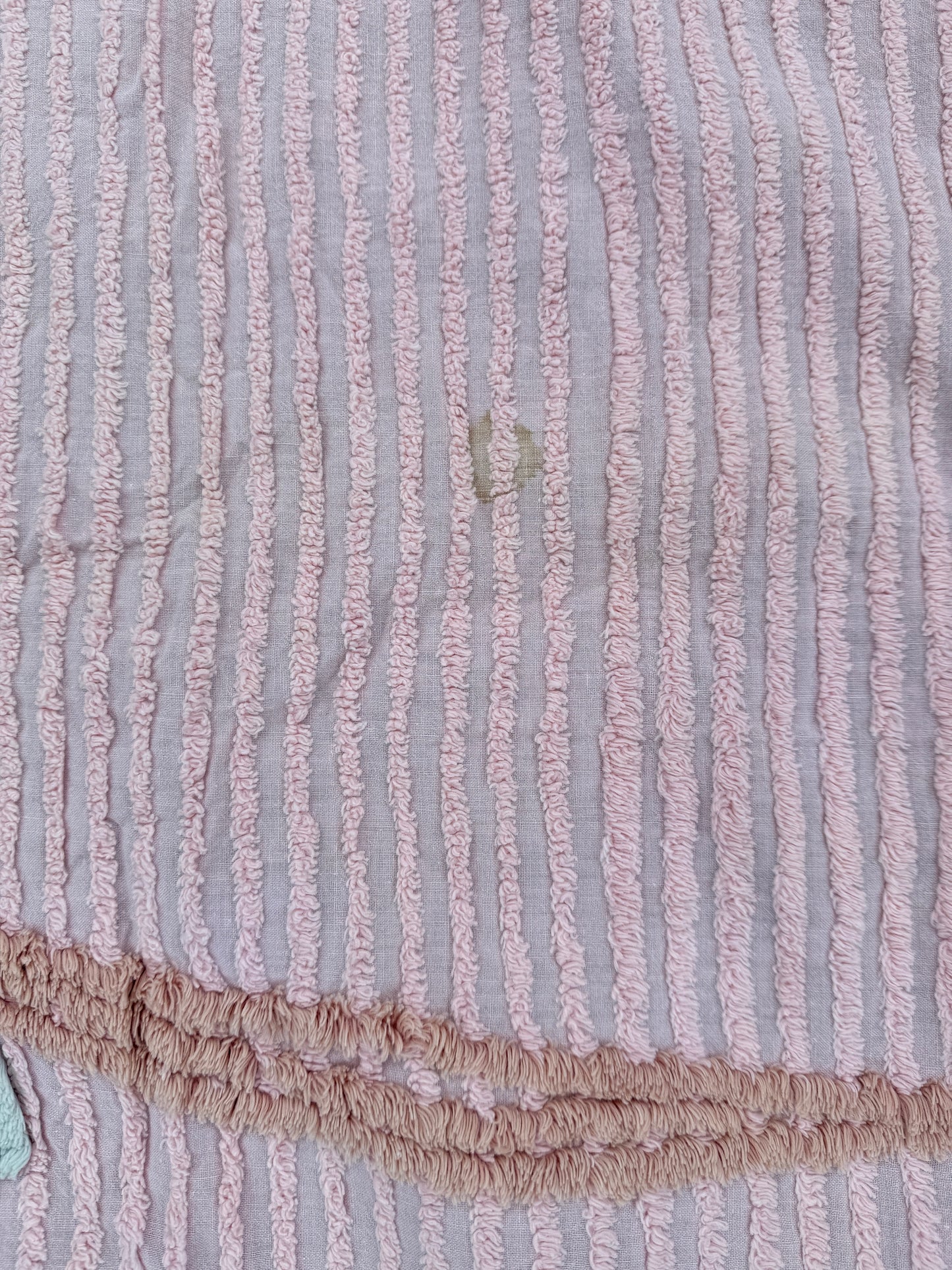 AA. Pink chenille bedspread coverlette 92" x 102"